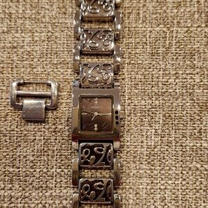 Fossil Silver and Black Enameled Wristwatch